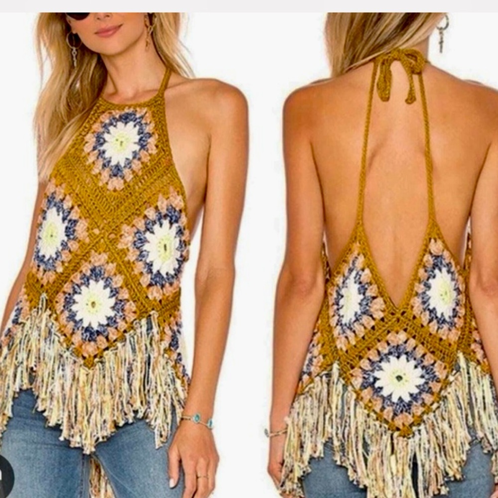 Free People Summer of Love crochet halter top/vest XS/S